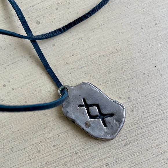 Ing Rune Pewter Fertility Viking Amulet Charm Pendant with Leather Cord - Picture 2 of 6